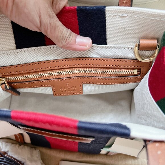 GUCCI GG Interlocking 2 Way Small Shoulder Tote Bag 727728 Canvas Beige/Blue/Red - Picture 7 of 9